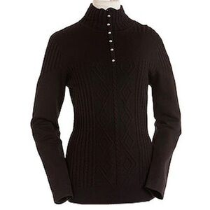 Nils Ski Cable Knit Liv Sweater Mock Neck Black Medium Stretch Rayon